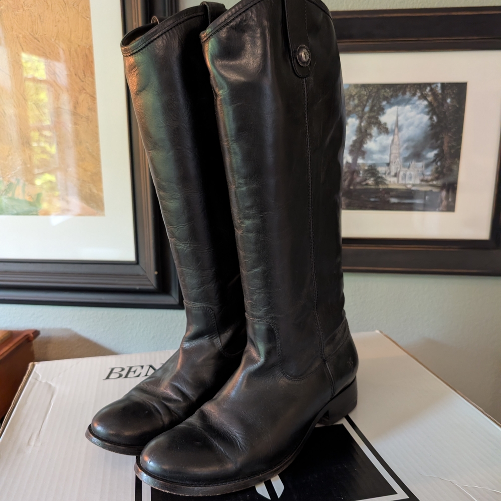 Frye Black Leather Knee-High Boots